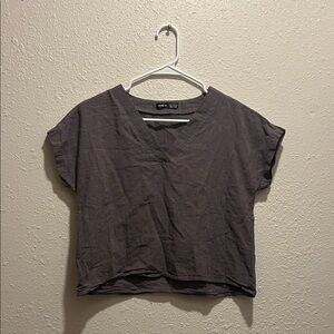 SHEIN Charcoal V-Neck Short Sleeve Top